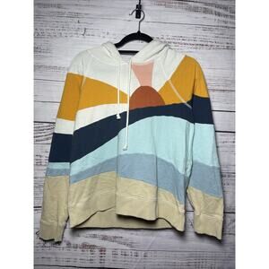 Faherty Soleil Abstract Sun Pullover Sunrise Hoodie Women M Colorful Rainbow